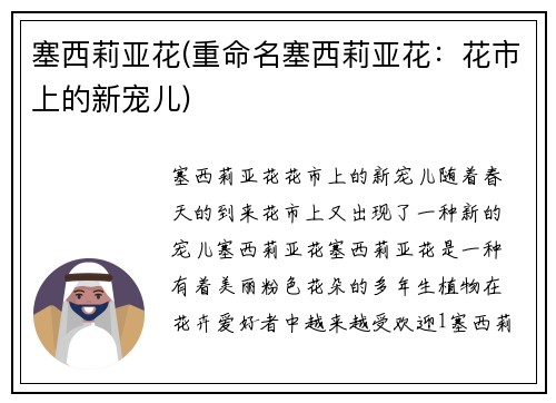 塞西莉亚花(重命名塞西莉亚花：花市上的新宠儿)
